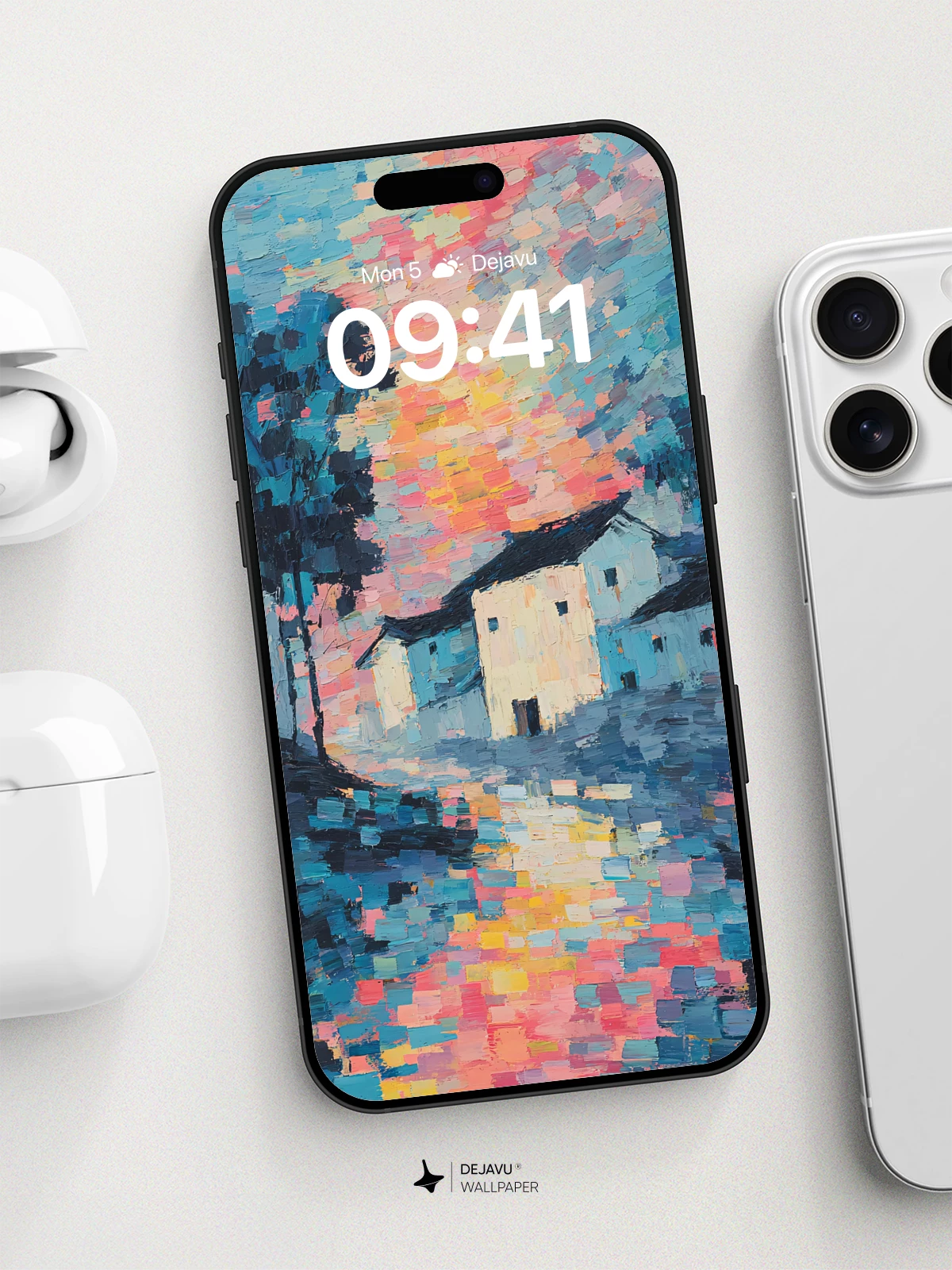 Colorful Village Sunset Wallpaper 8K for iPhone and Android