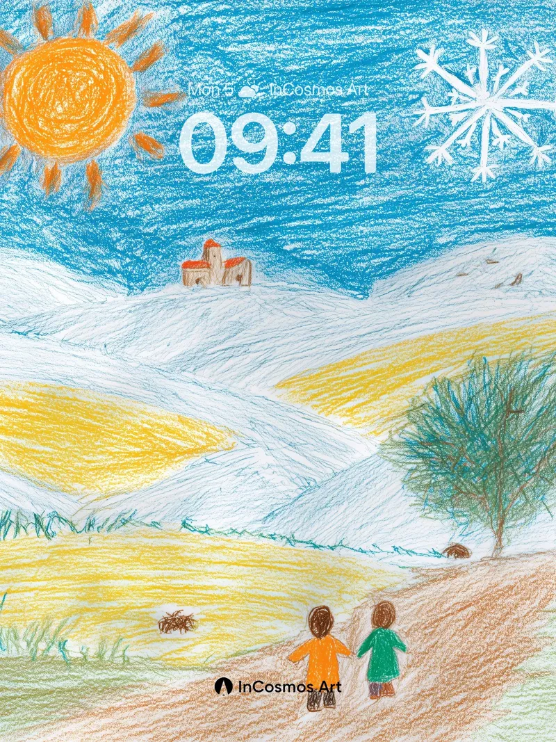 Sun-Snow Duality Wallpaper with Childlike Wonder