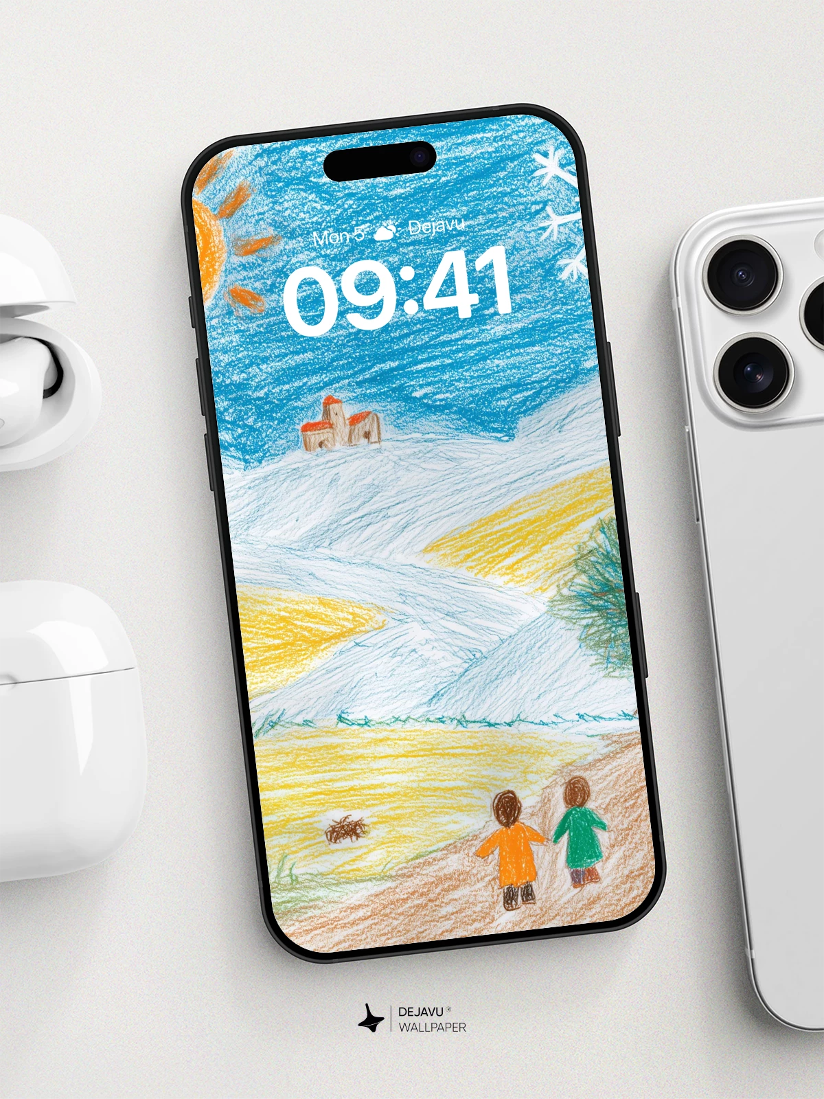 Childlike Winter Landscape Wallpaper 8K for iPhone and Android