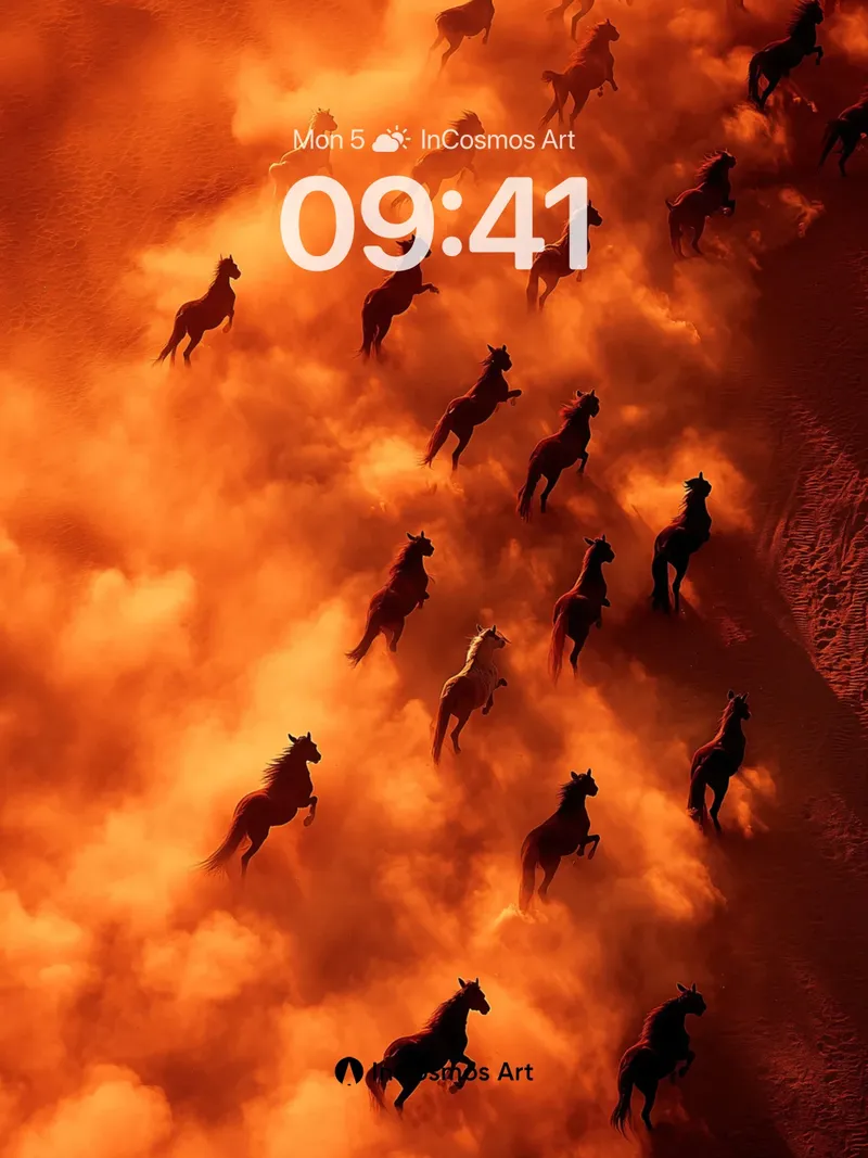 Crimson Storm Wallpaper with Galloping Silhouettes