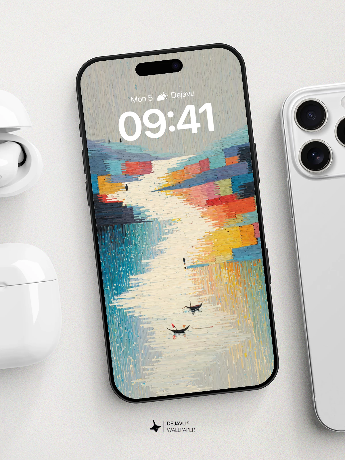 Pixel Art River Landscape Wallpaper 8K for iPhone and Android