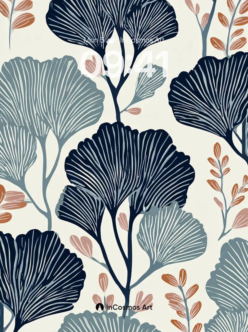 Whispering Ginkgo Wallpaper in Midnight Ink