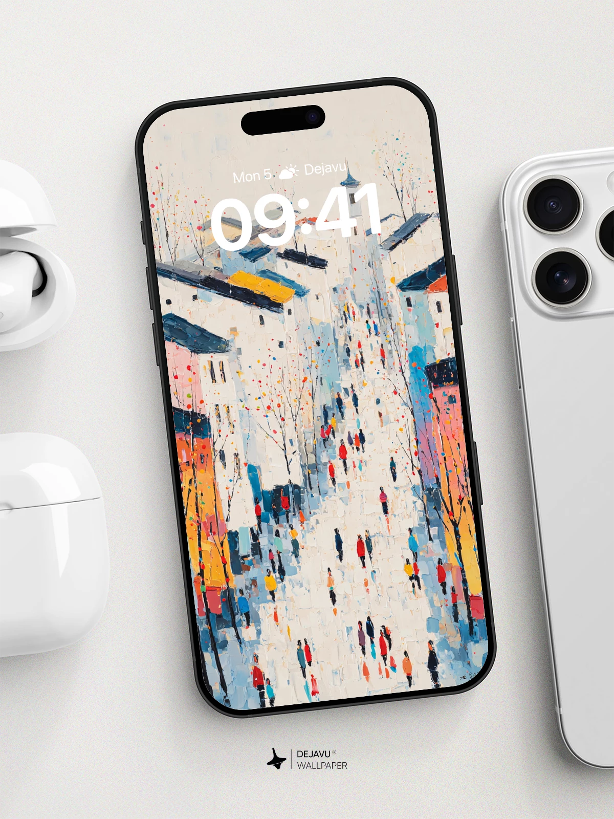 Colorful Urban Street Scene Wallpaper 8K for iPhone and Android