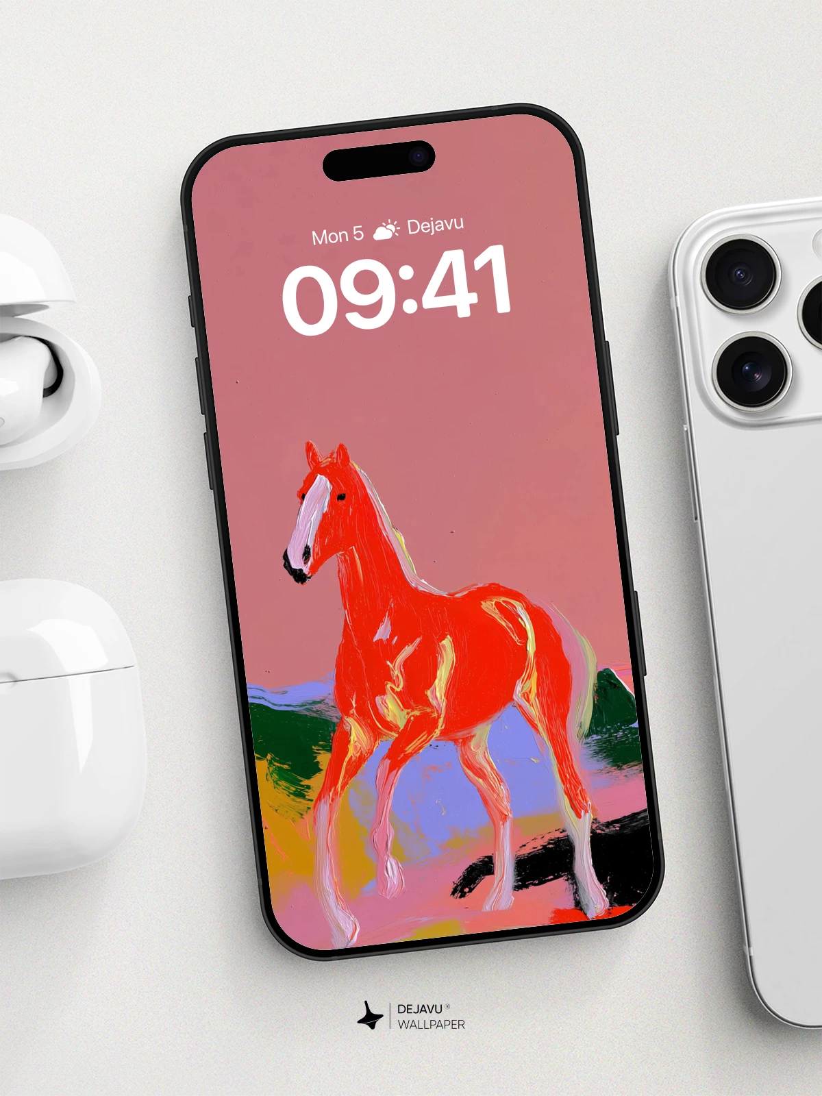 Vibrant Red Horse Art Wallpaper 8K for iPhone and Android