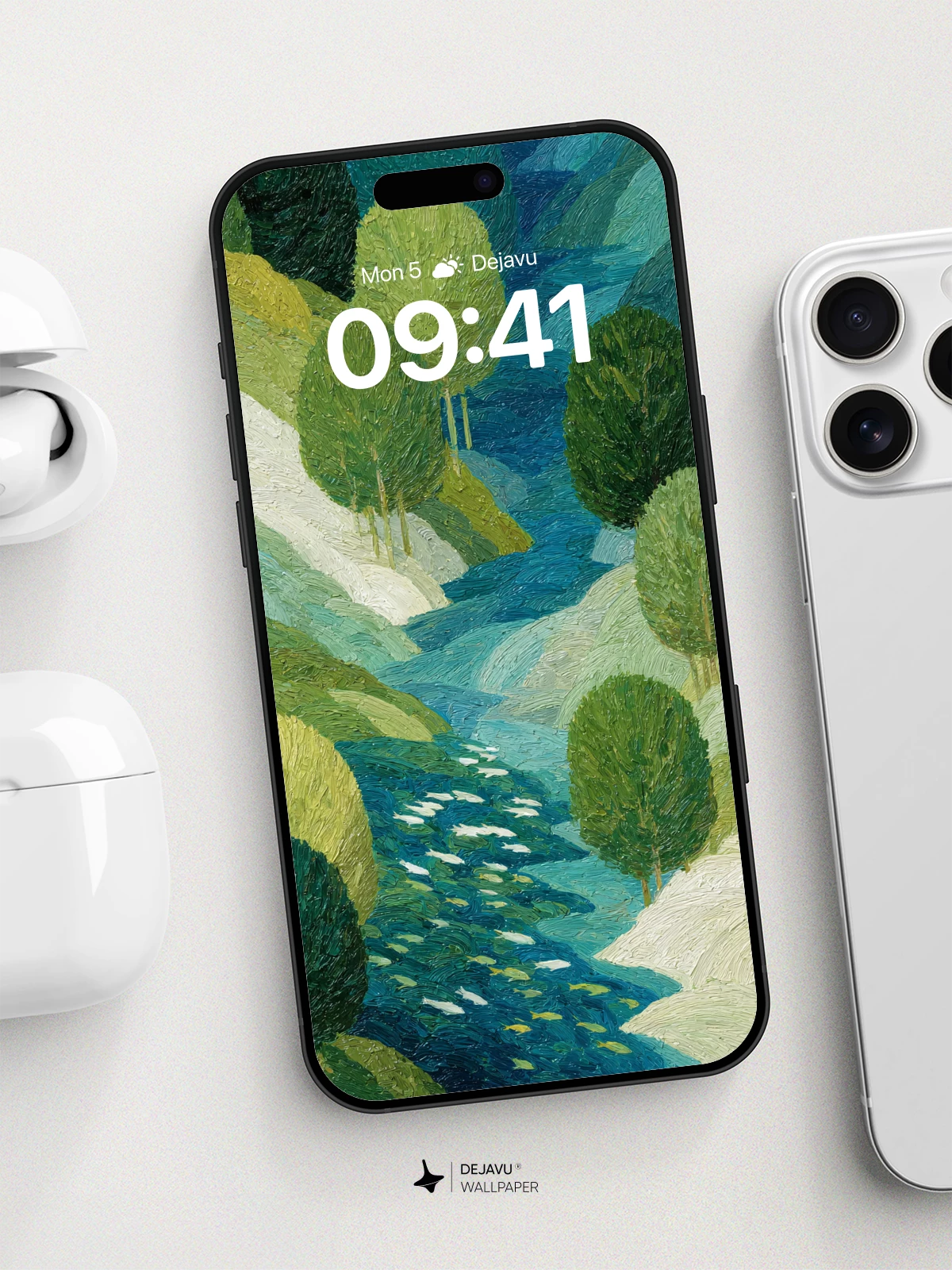 Whimsical Forest Stream Wallpaper 8K for iPhone and Android