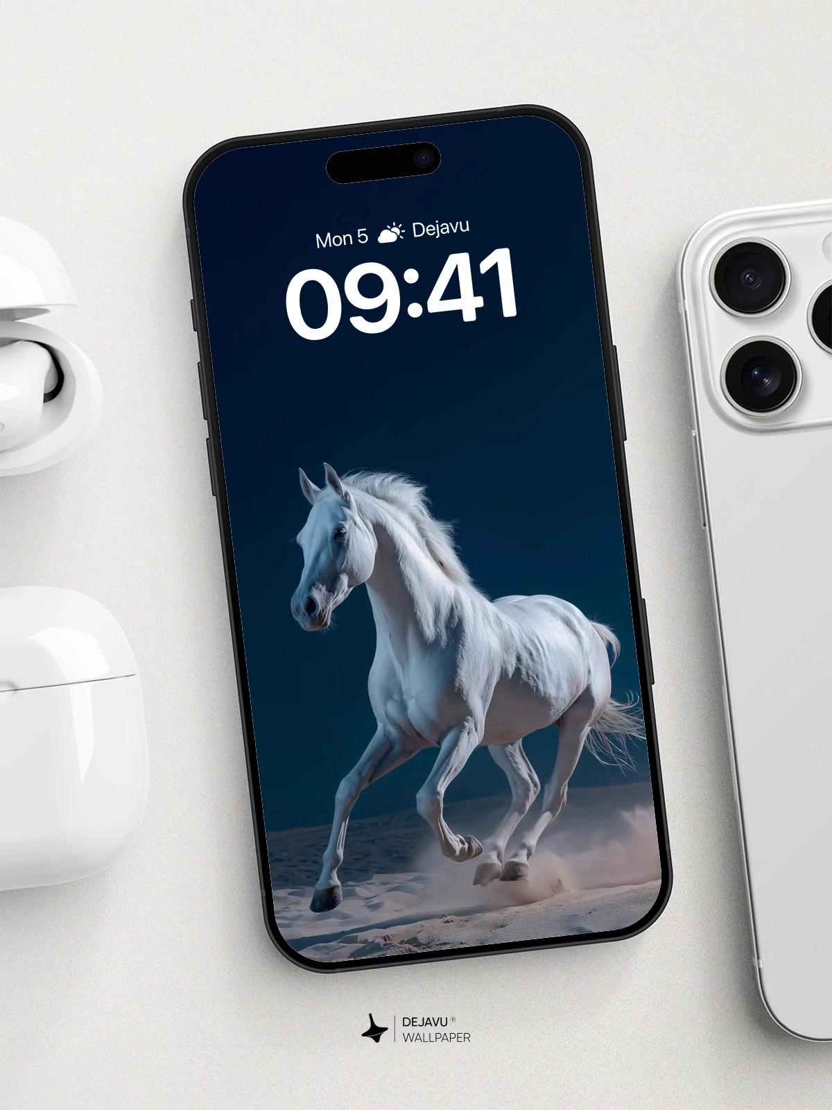 White Horse Galloping on Sand Wallpaper 8K for iPhone and Android
