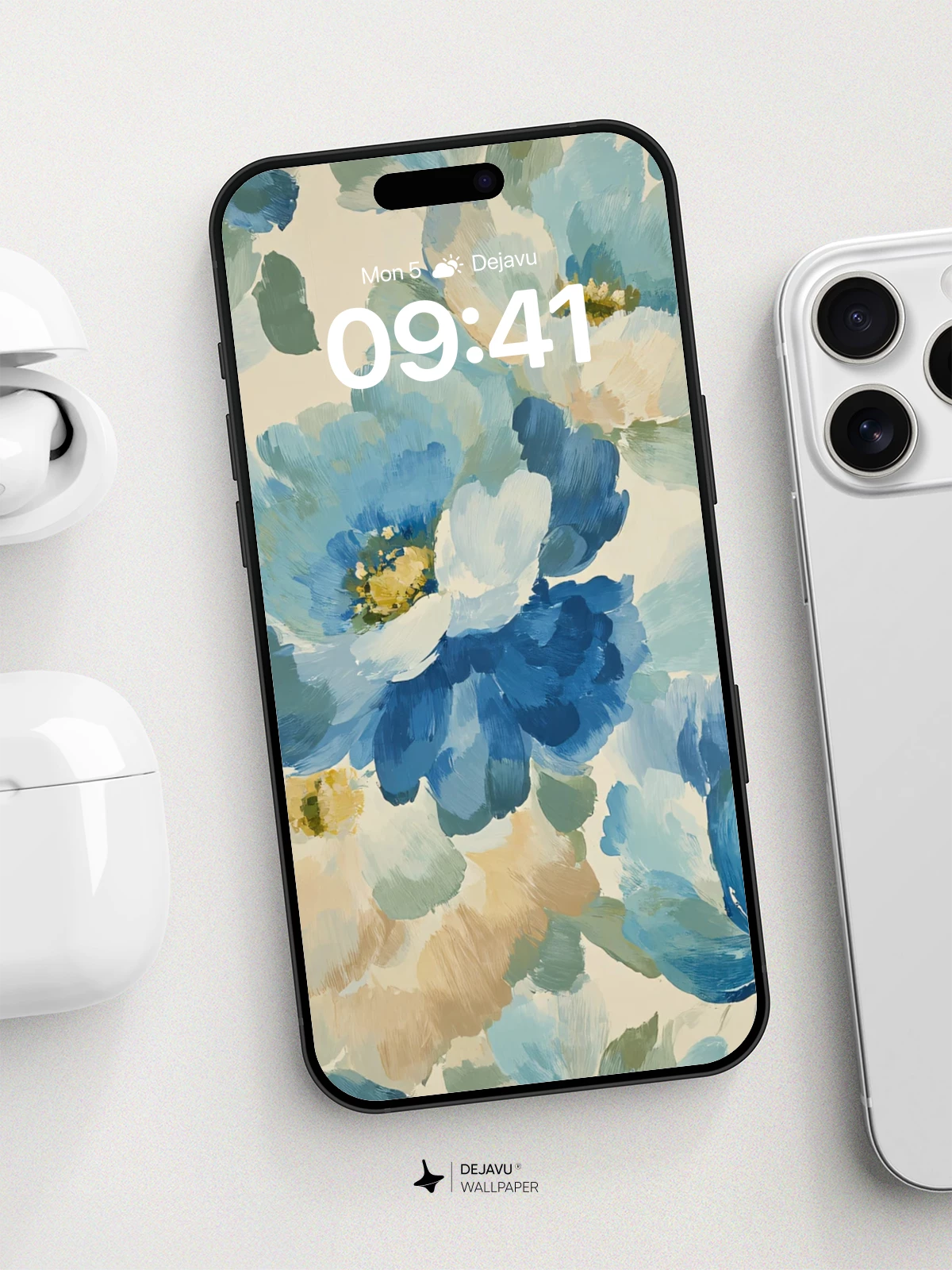 Watercolor Blue Floral Wallpaper 8K for iPhone and Android