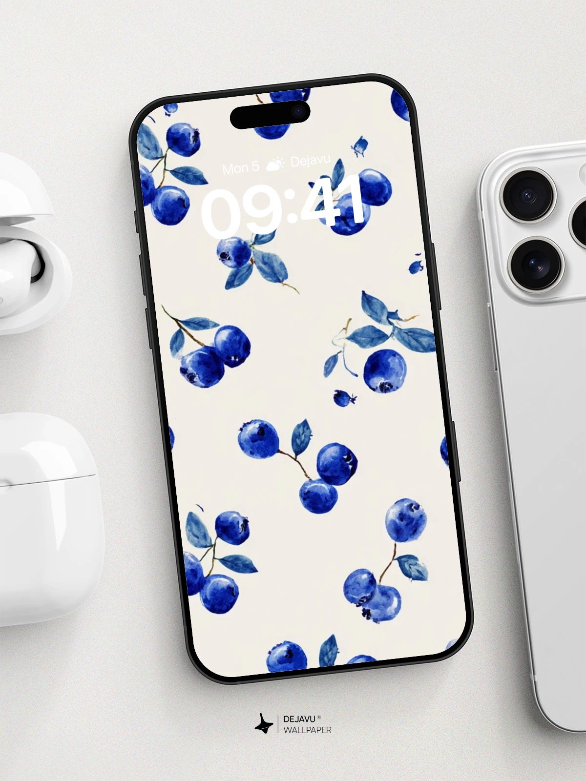 Watercolor Blueberry Pattern Wallpaper 8K for iPhone and Android