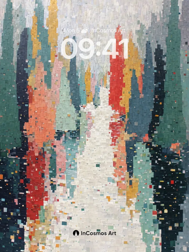 Mosaic Forest Path Wallpaper with Pixelated Light