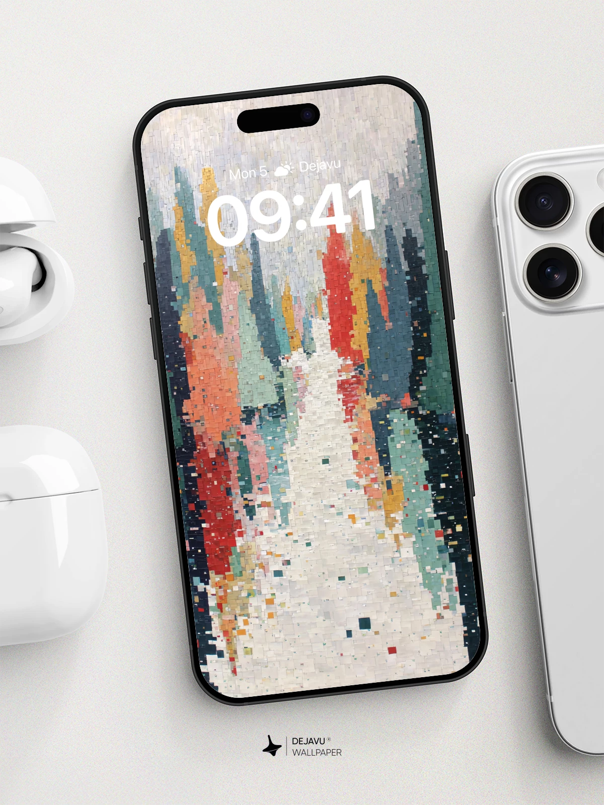 Pointillist Forest Path Wallpaper 8K for iPhone and Android