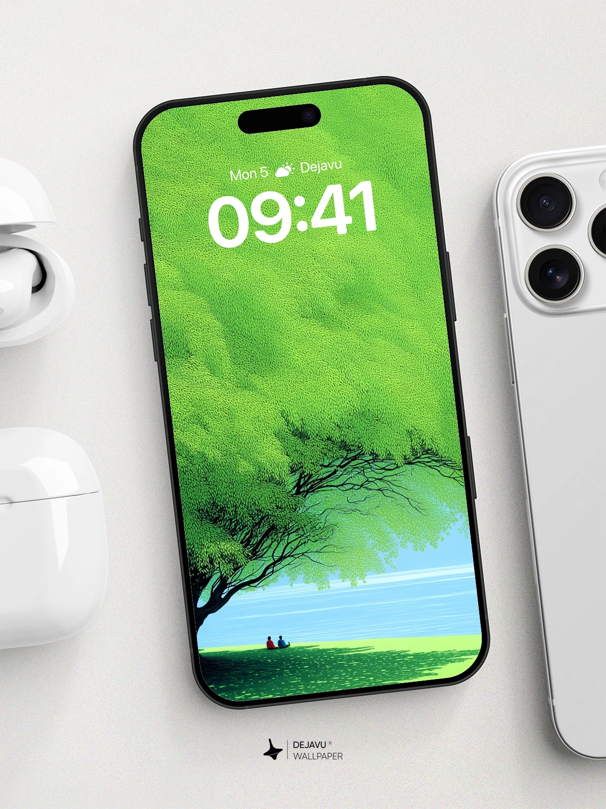 Serene Tree Canopy Lake Wallpaper 8K for iPhone and Android