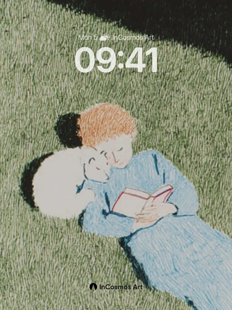 Whispering Grass Wallpaper with Sleeping Reader