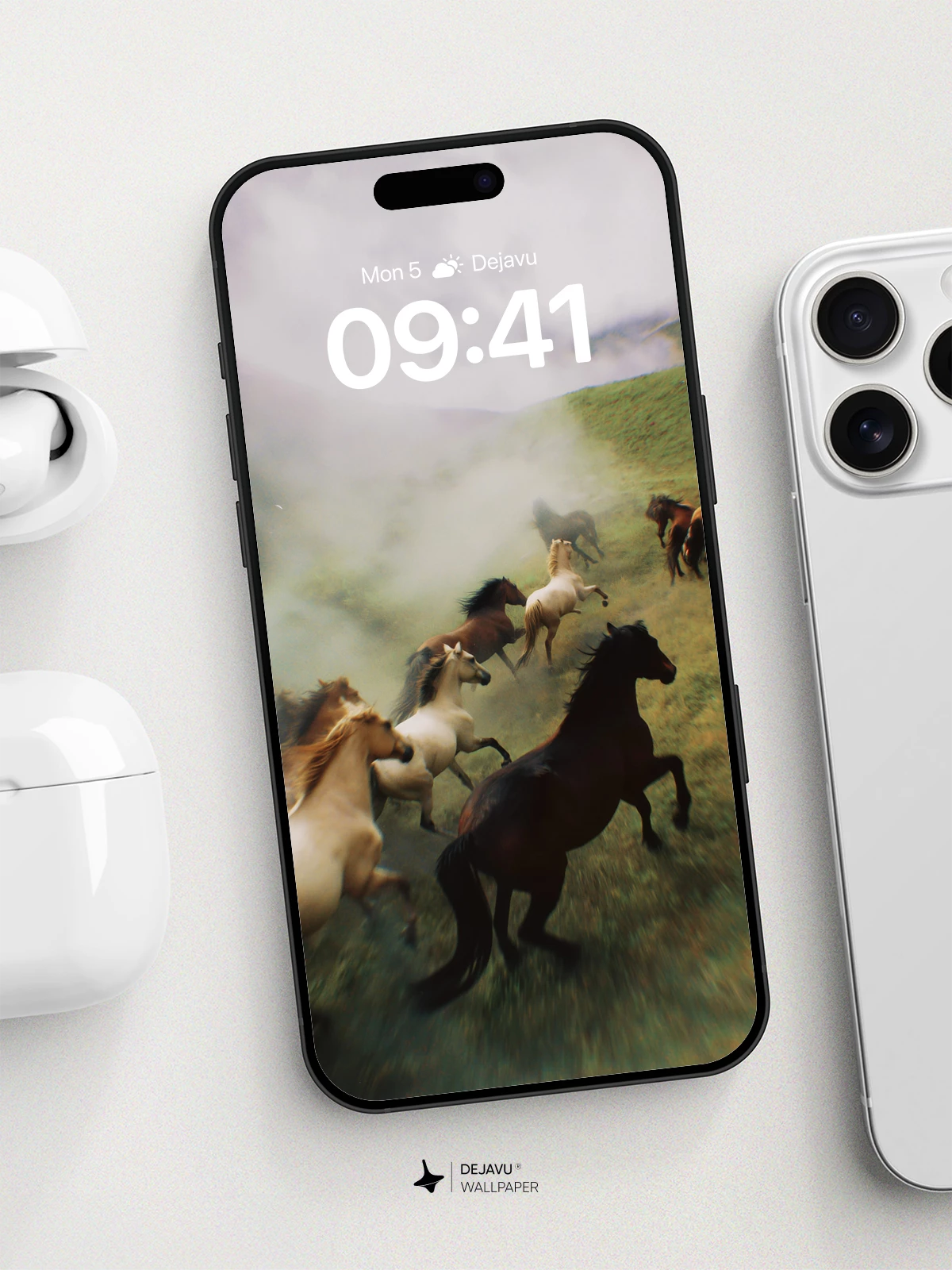 Wild Horses Galloping Through Mist Wallpaper 8K for iPhone and Android