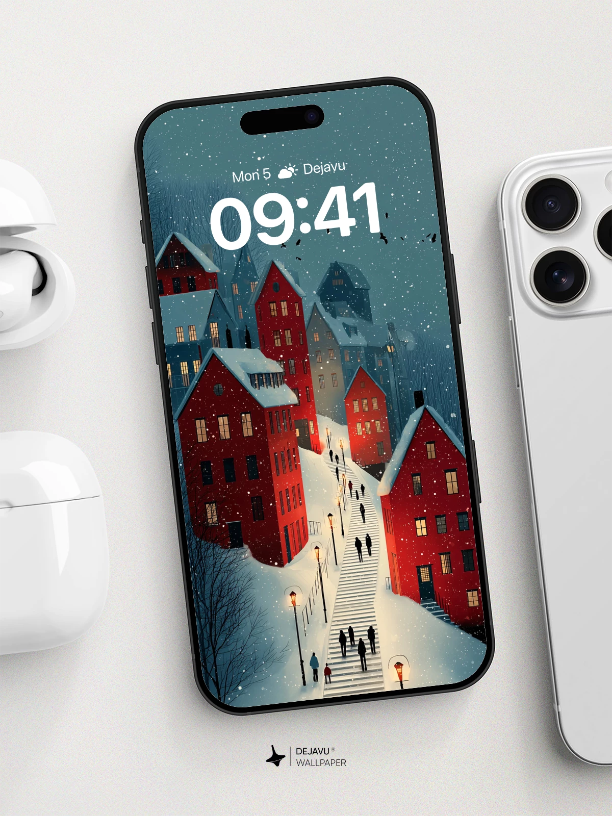 Winter Village Fantasy Wallpaper 8K for iPhone and Android