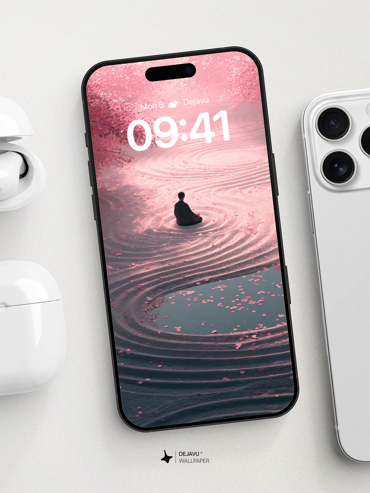 Zen Cherry Blossom Garden Wallpaper 8K for iPhone and Android