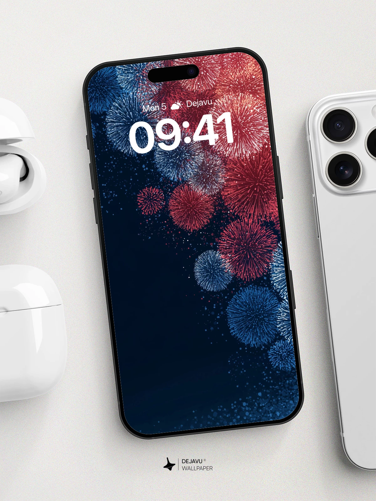 Red Blue Fireworks Explosion Wallpaper 8K for iPhone and Android