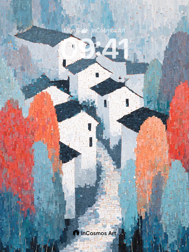Cobalt Village Wallpaper with Autumn Veil