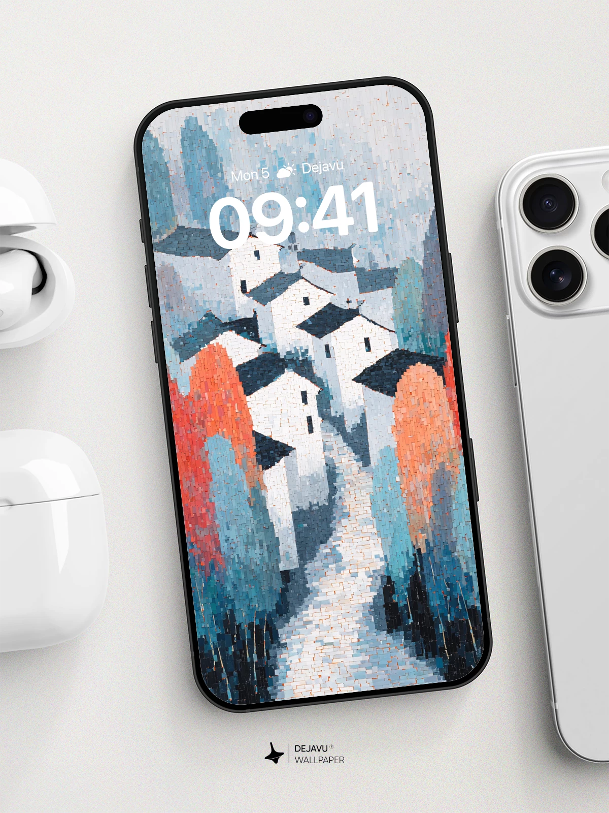 Mosaic Village Landscape Wallpaper 8K for iPhone and Android