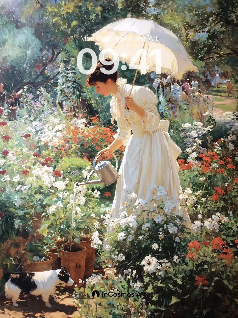 Serene Garden Wallpaper with Victorian Elegance