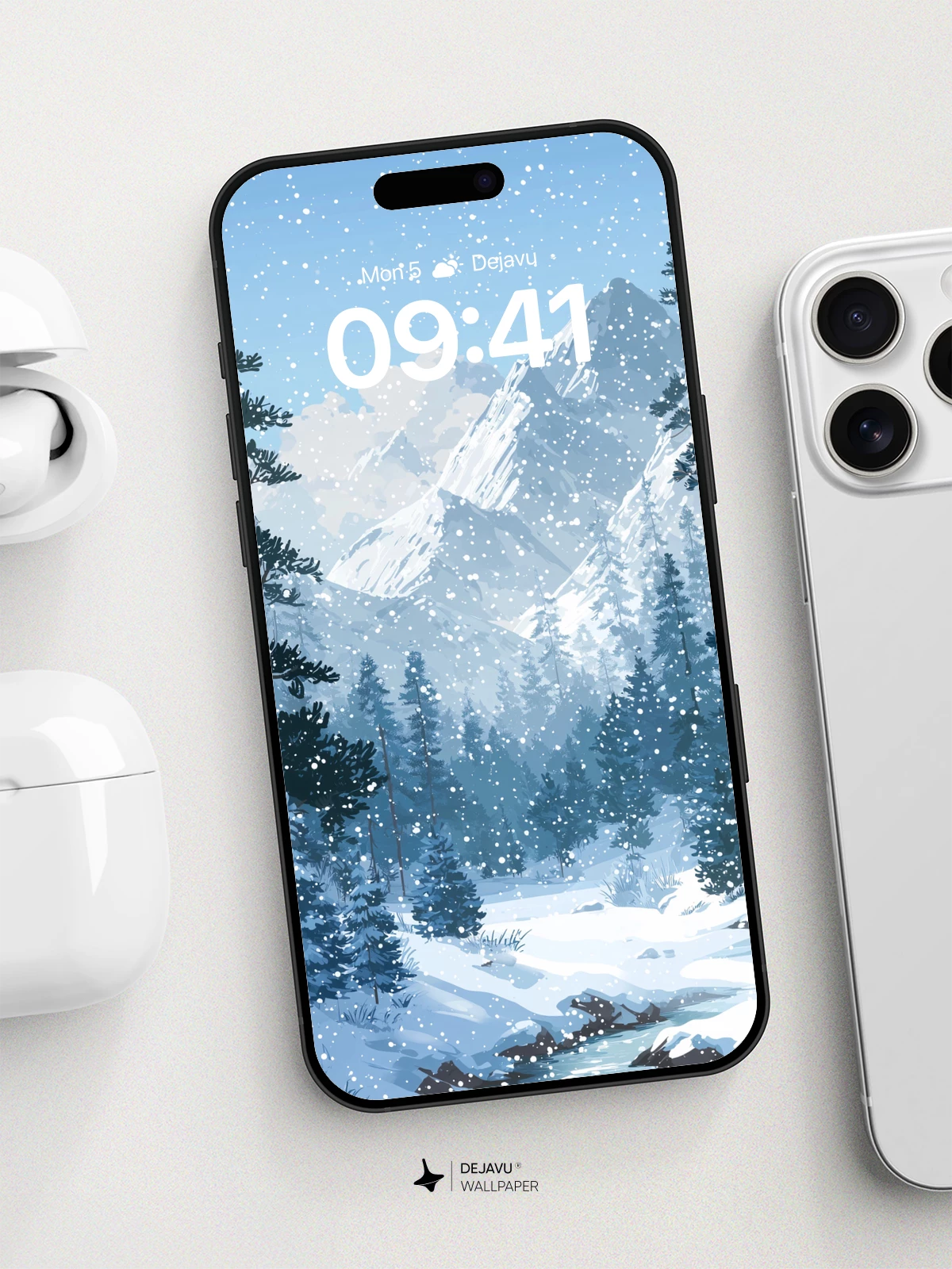 Winter Mountain Forest Wallpaper 8K for iPhone and Android