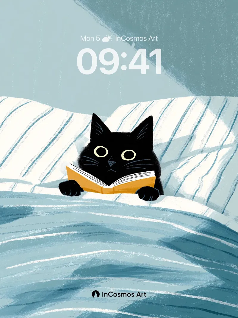 Quiet Reading Wallpaper with Midnight Whiskers