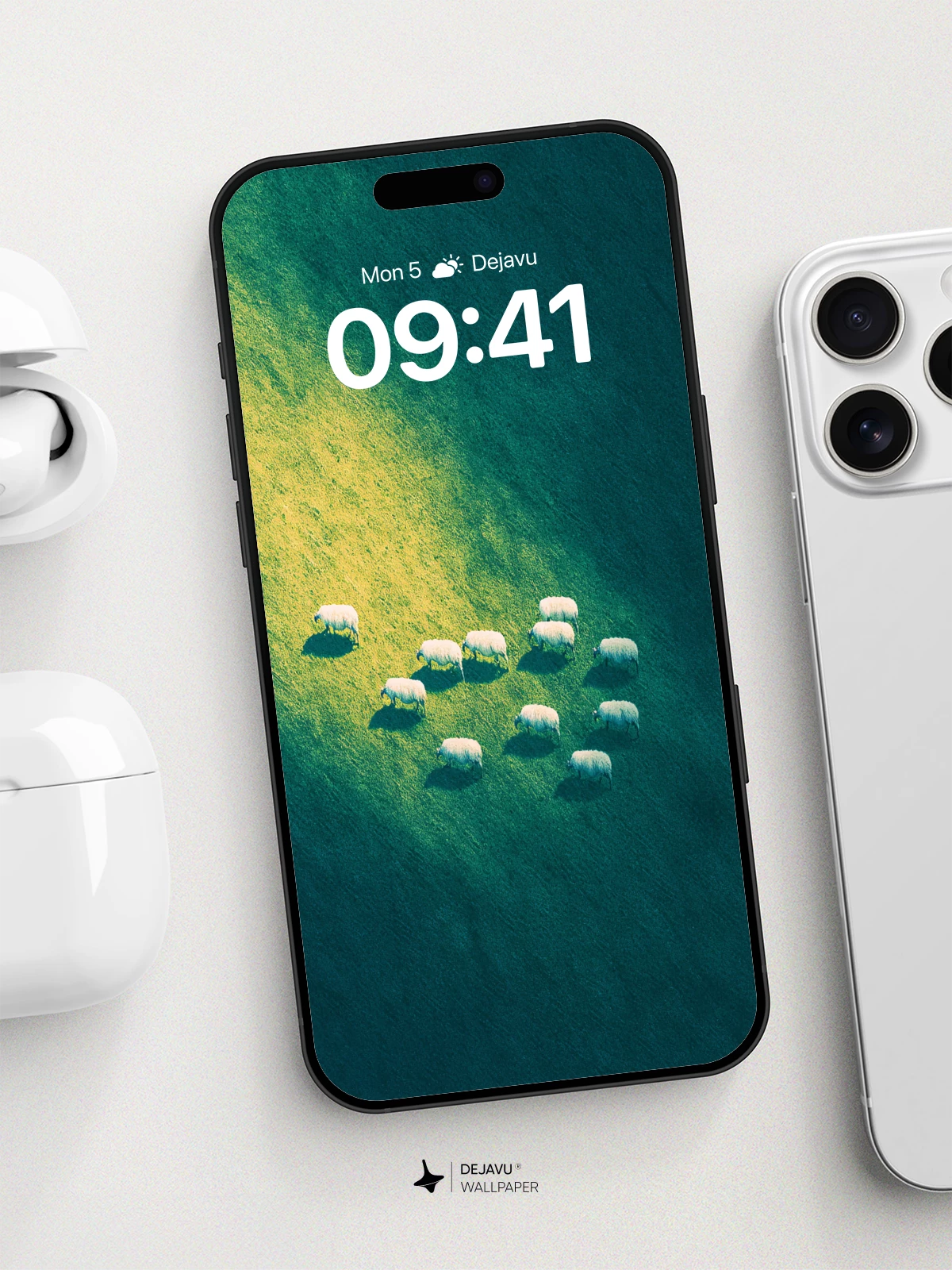 Sheep Herd On Gradient Field Wallpaper 8K for iPhone and Android