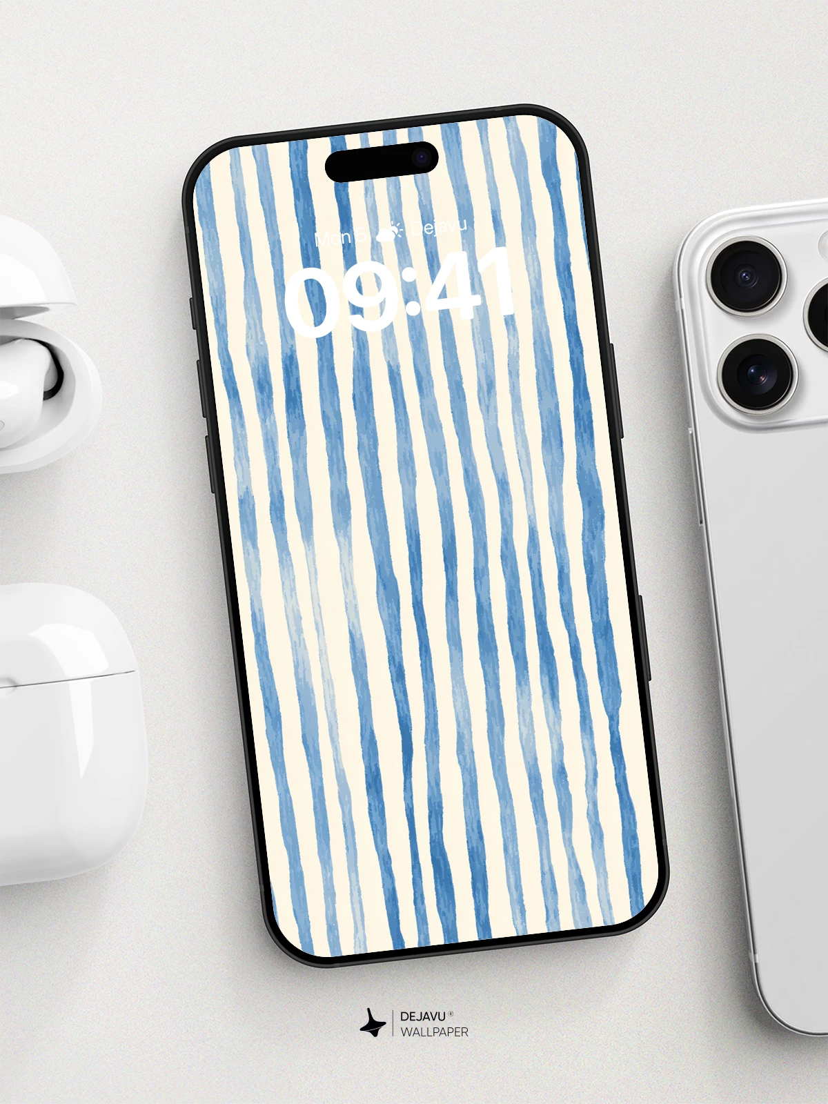 Watercolor Blue Stripe Wallpaper 8K for iPhone and Android