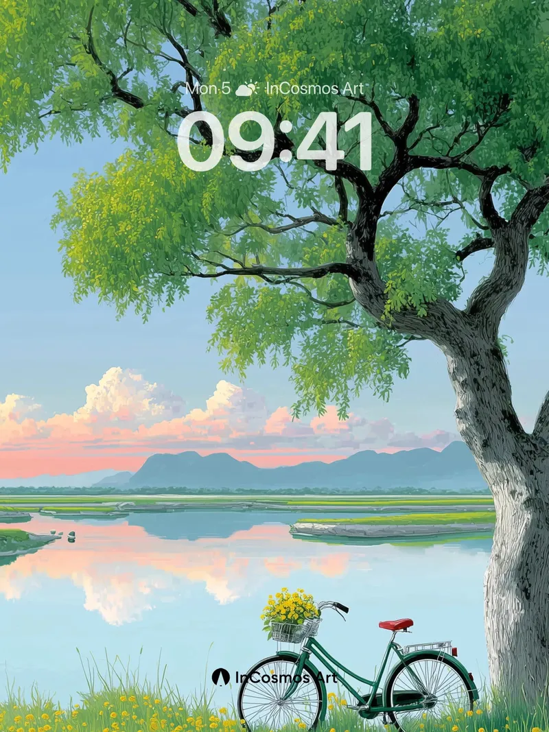 Serenity Tree Wallpaper with Bicycle Bloom