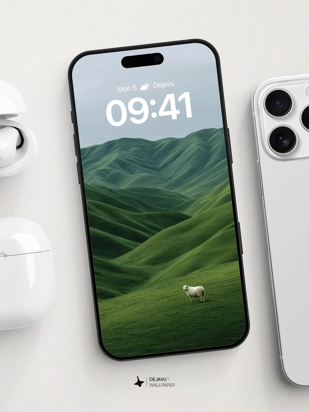 Solitary Sheep On Rolling Green Hills Wallpaper 8K