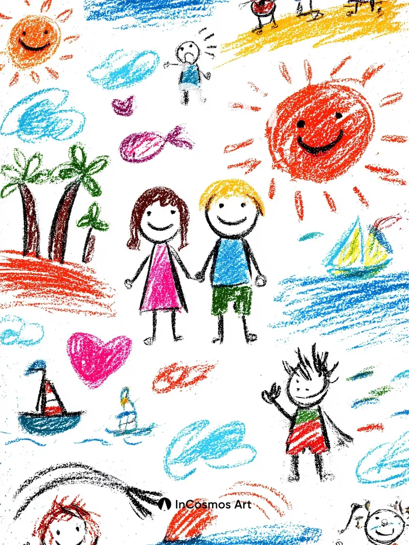 Joyful Sunbeam Wallpaper with Childlike Lines