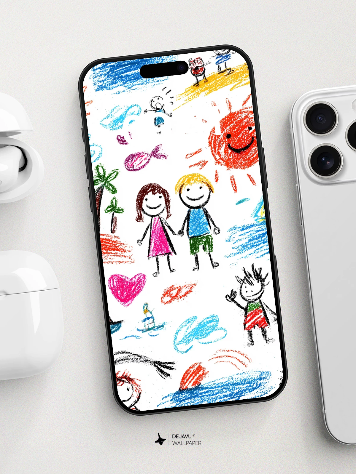 Childlike Beach Scene Wallpaper 8K for iPhone and Android