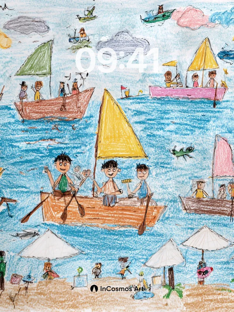 Playful Sea Canvas Wallpaper with Childlike Charm