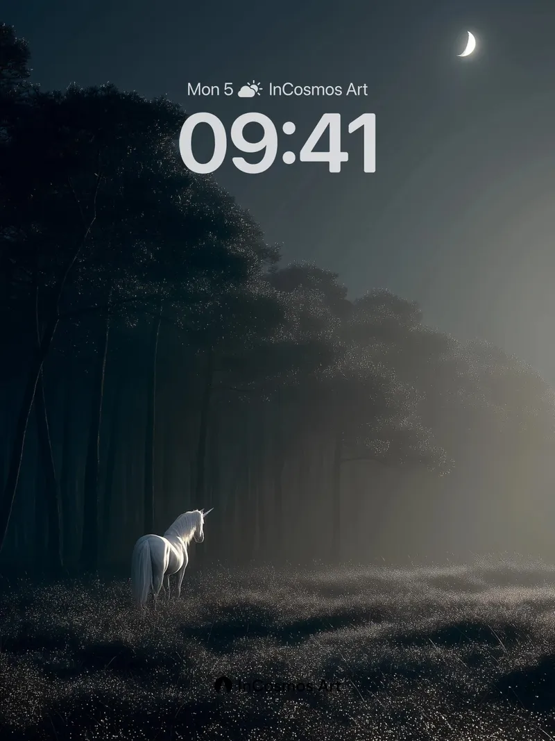 Moonlit Unicorn Wallpaper with Whispering Pines