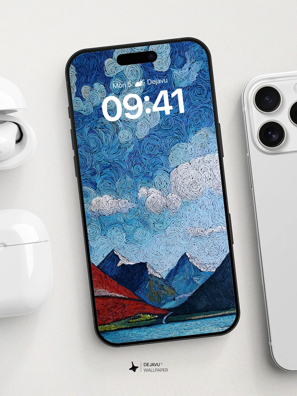 Van Gogh-Inspired Mountain Lake Wallpaper 8K for iPhone and Android