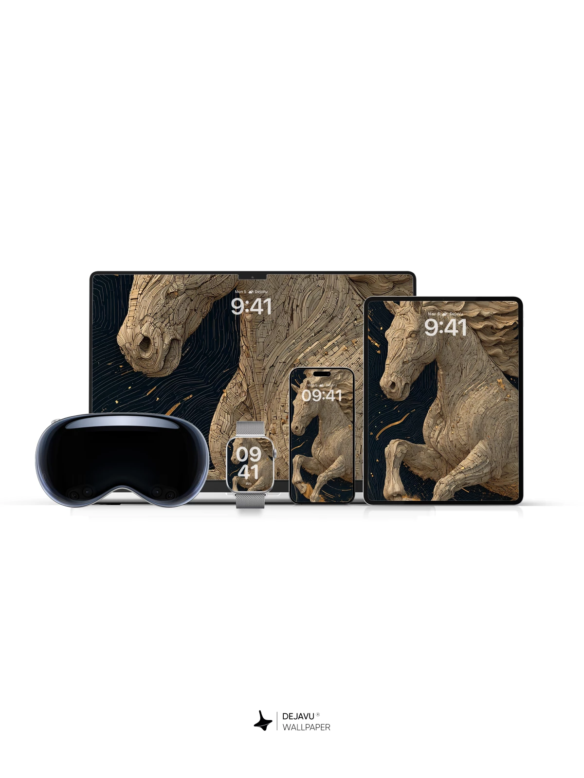Wooden Horse Sculpture Wallpaper 8K for iPhone and Android