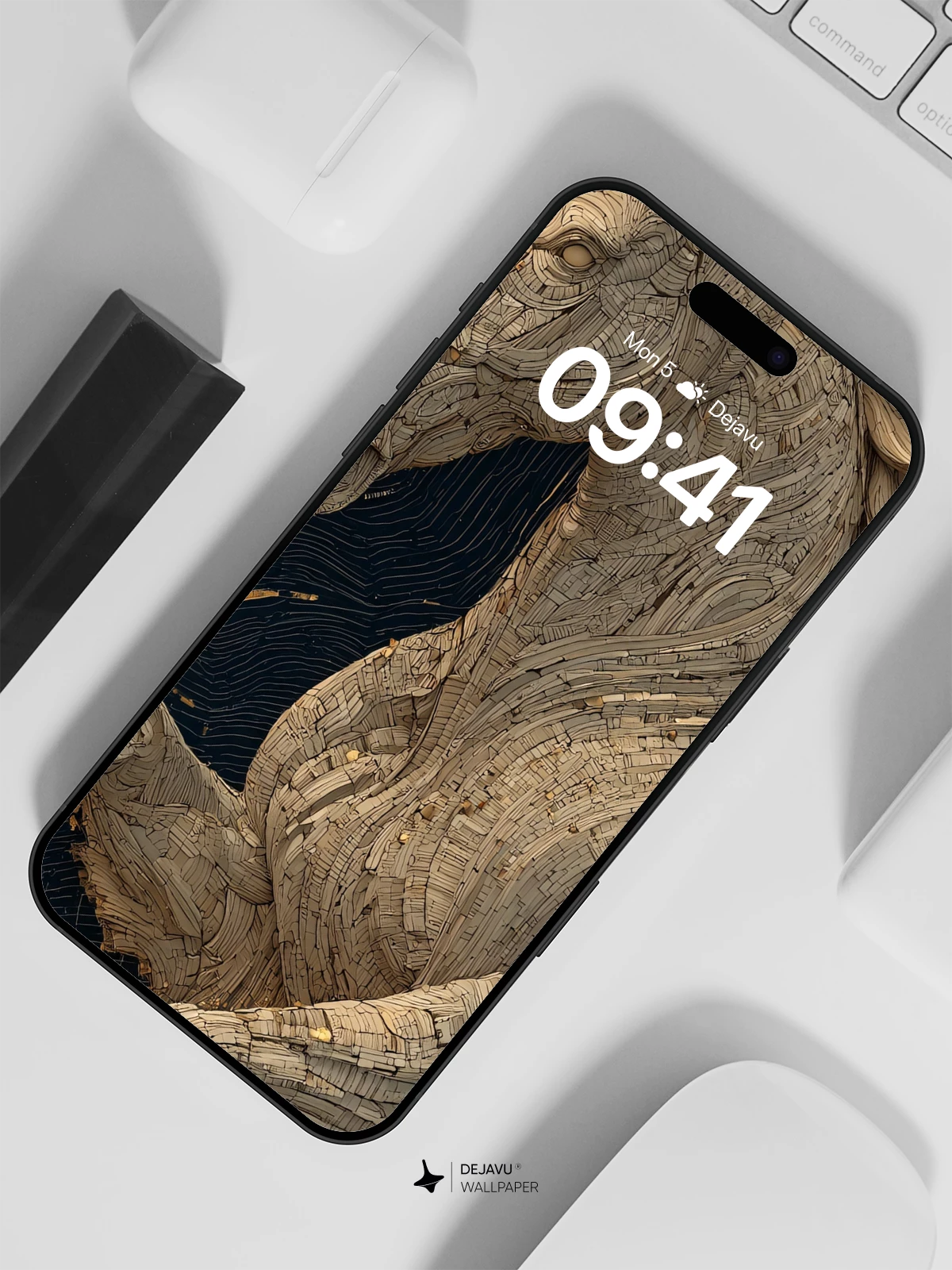 Wooden Horse Sculpture Wallpaper 8K for iPhone and Android