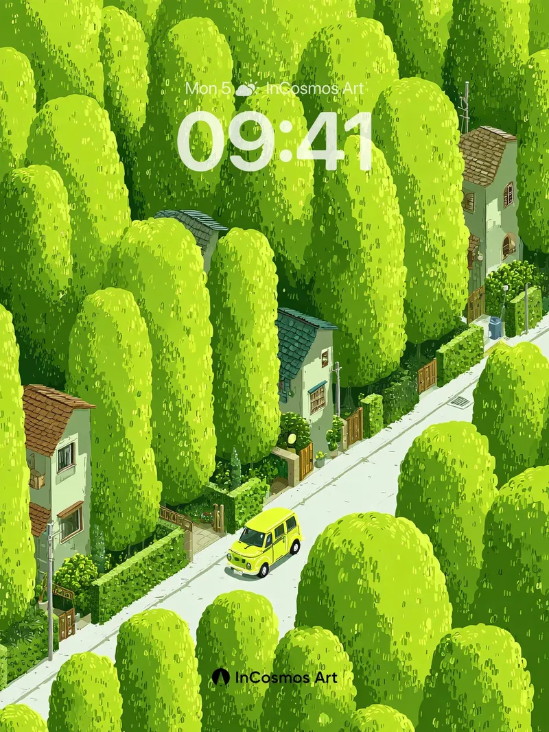 Serenity Lane Wallpaper with Whimsical Green Canopy