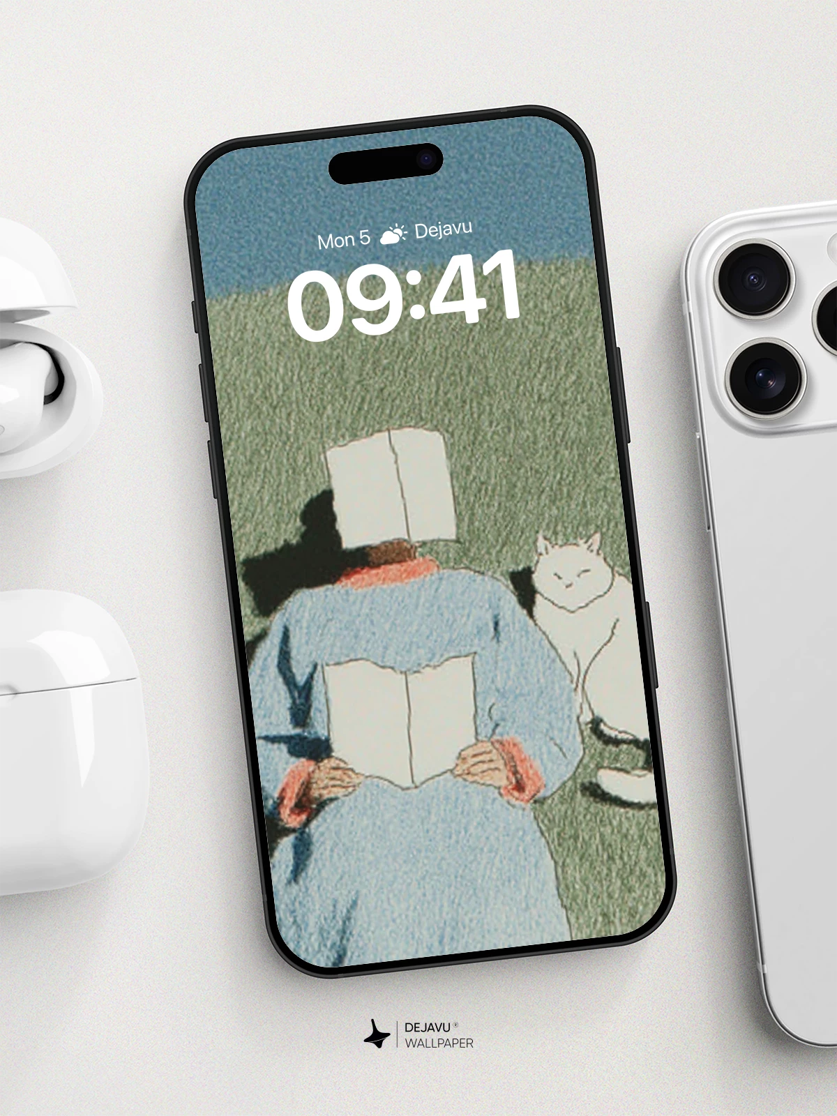 Surreal Book-Head Figure With Cat Wallpaper 8K