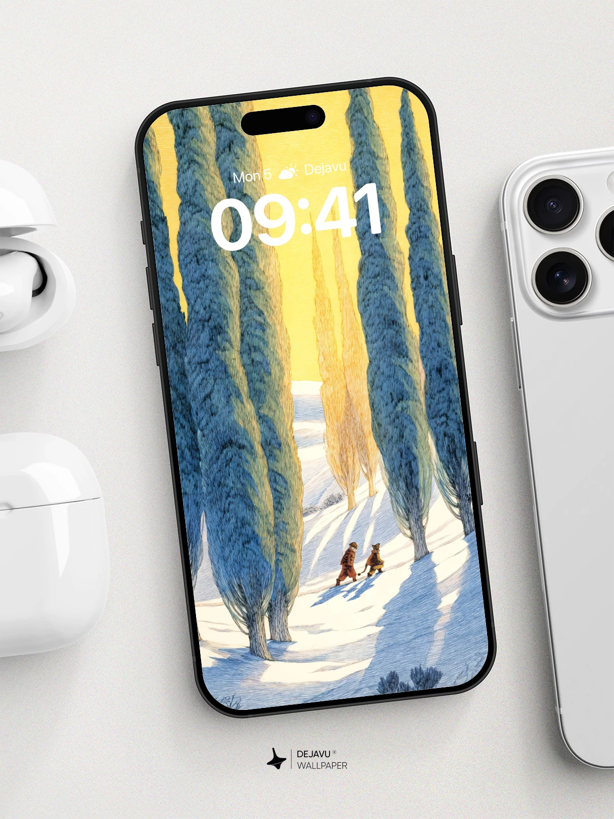 Winter Cypress Path Wallpaper 8K for iPhone and Android