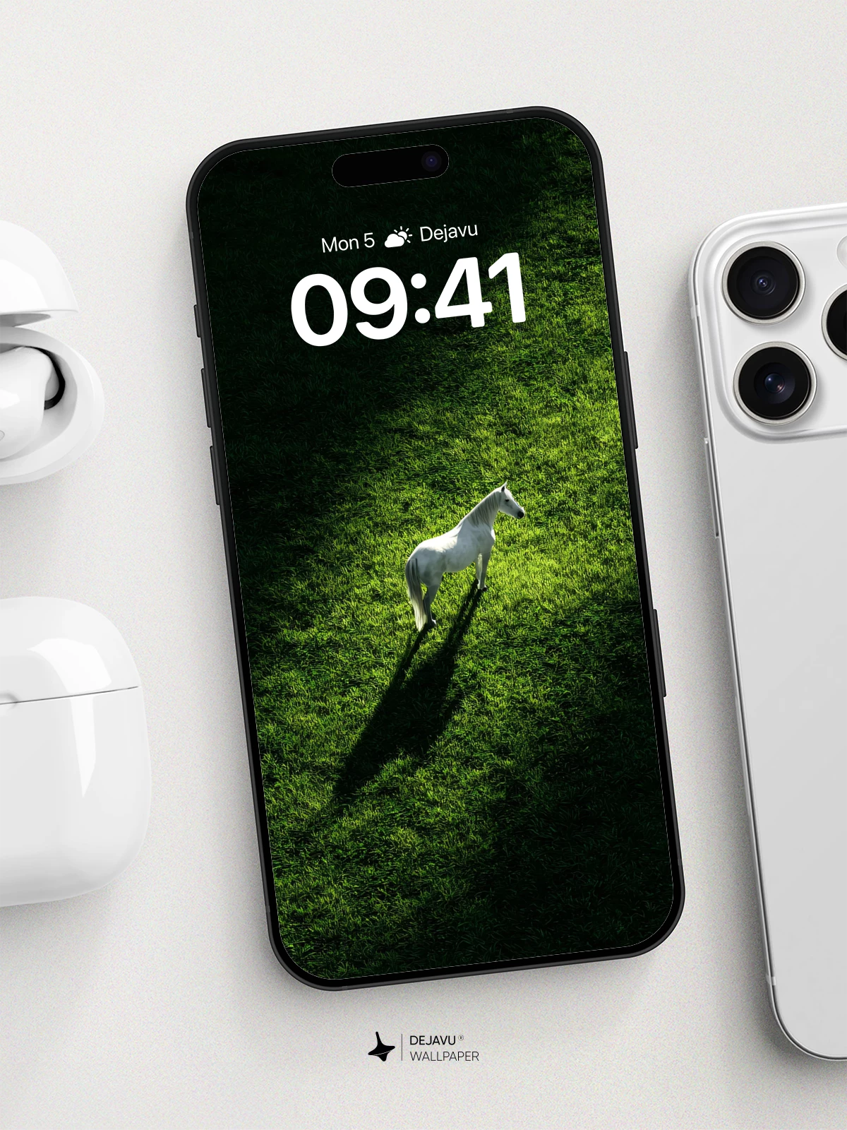 White Horse in Sunlit Meadow Wallpaper 8K for iPhone and Android
