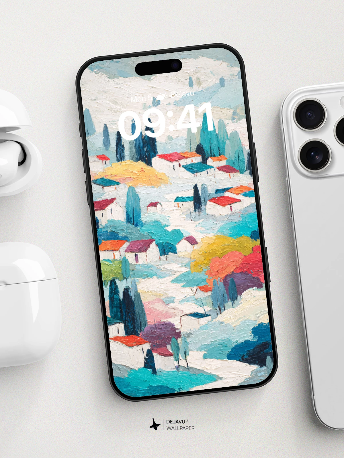 Colorful Village Landscape Wallpaper 8K for iPhone and Android