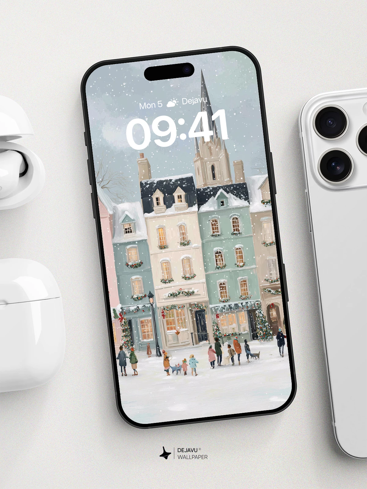Whimsical Winter Town Wallpaper 8K for iPhone and Android