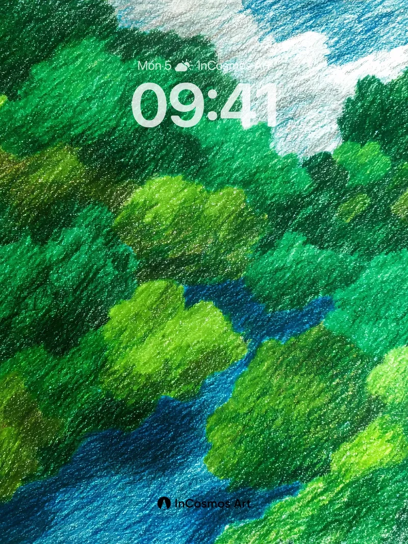 Emerald Veil Wallpaper with Whispering Stream