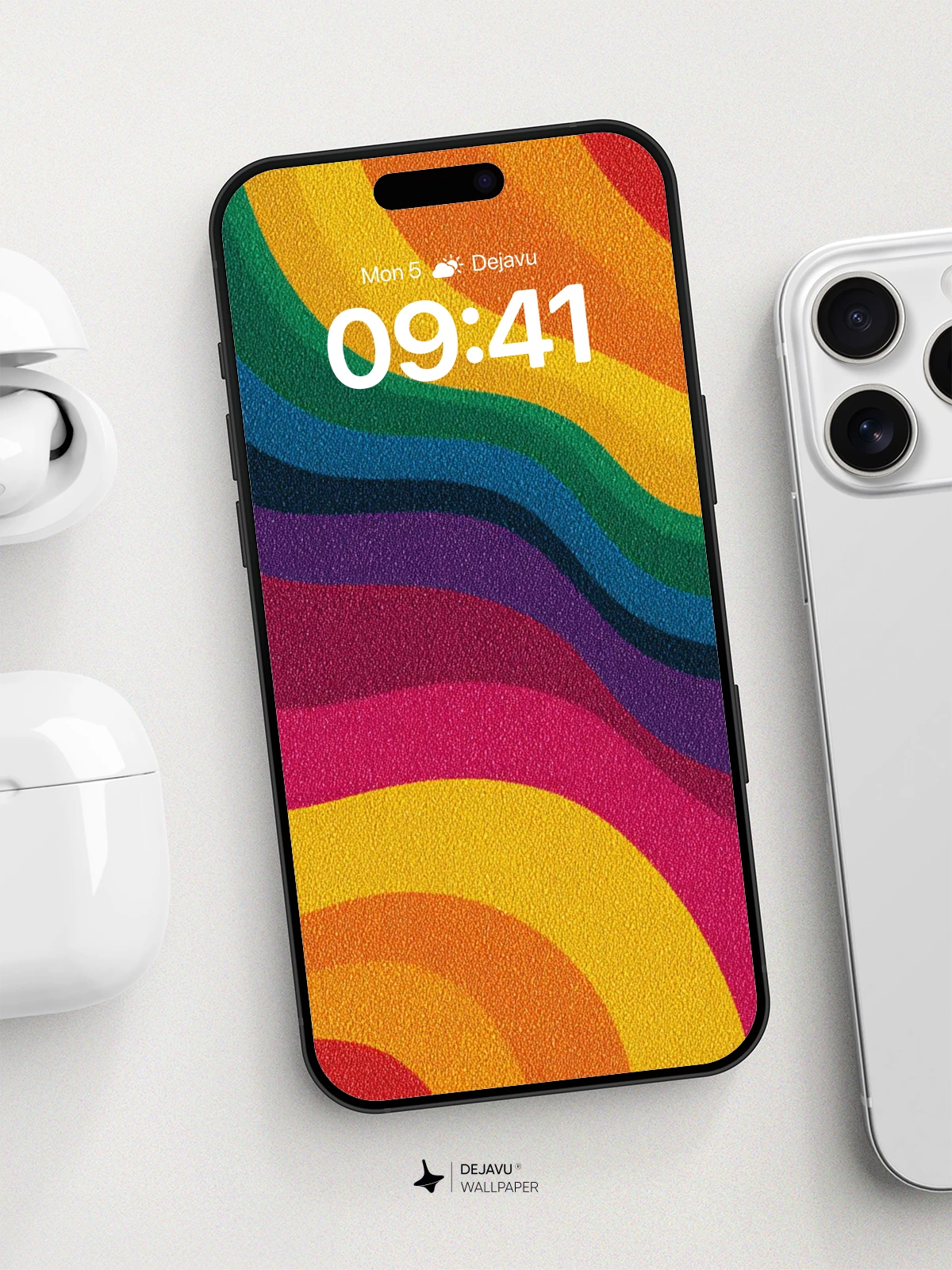 Vibrant Rainbow Waves Wallpaper 8K for iPhone and Android