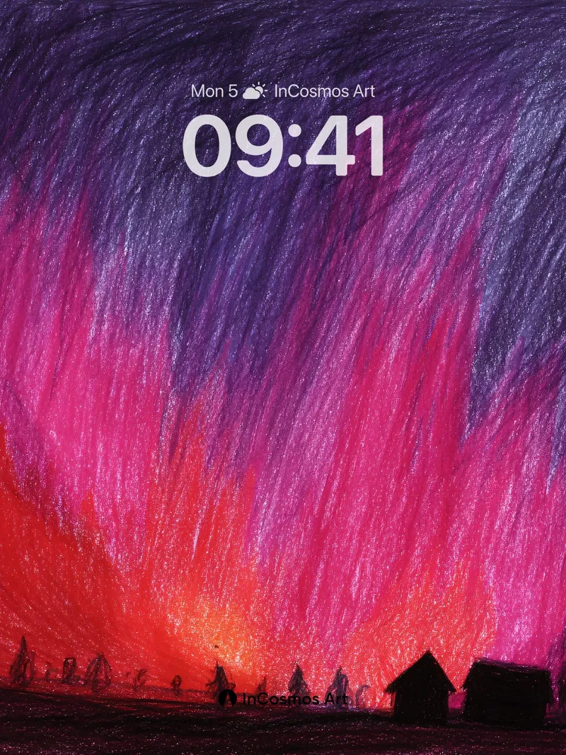 Crimson Aurora Wallpaper with Midnight Silhouettes