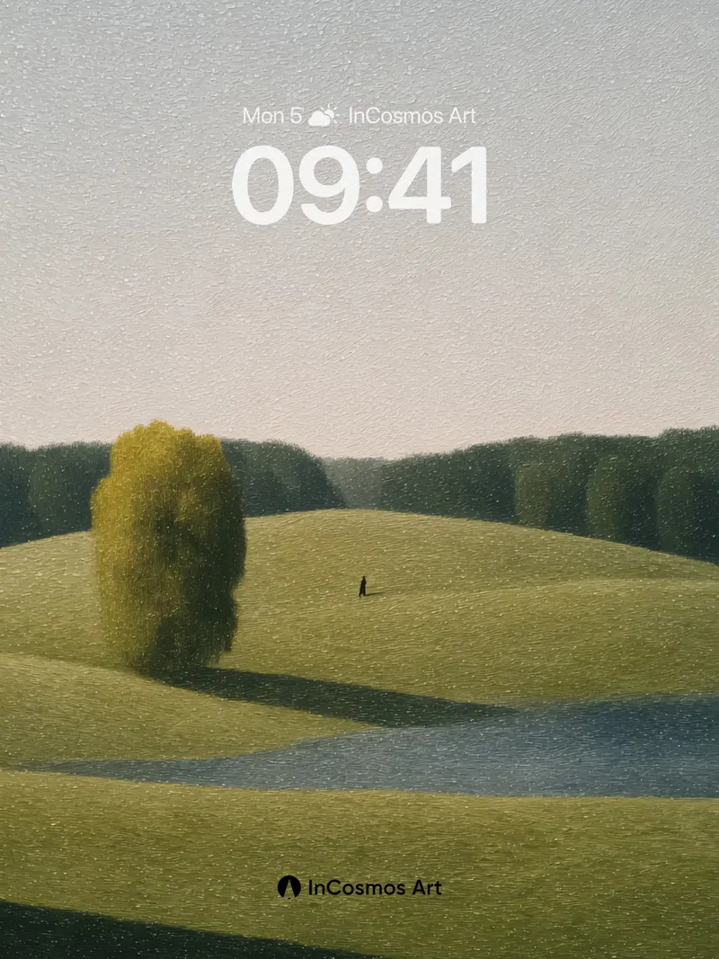 Serenity Field Wallpaper with Solitary Tree
