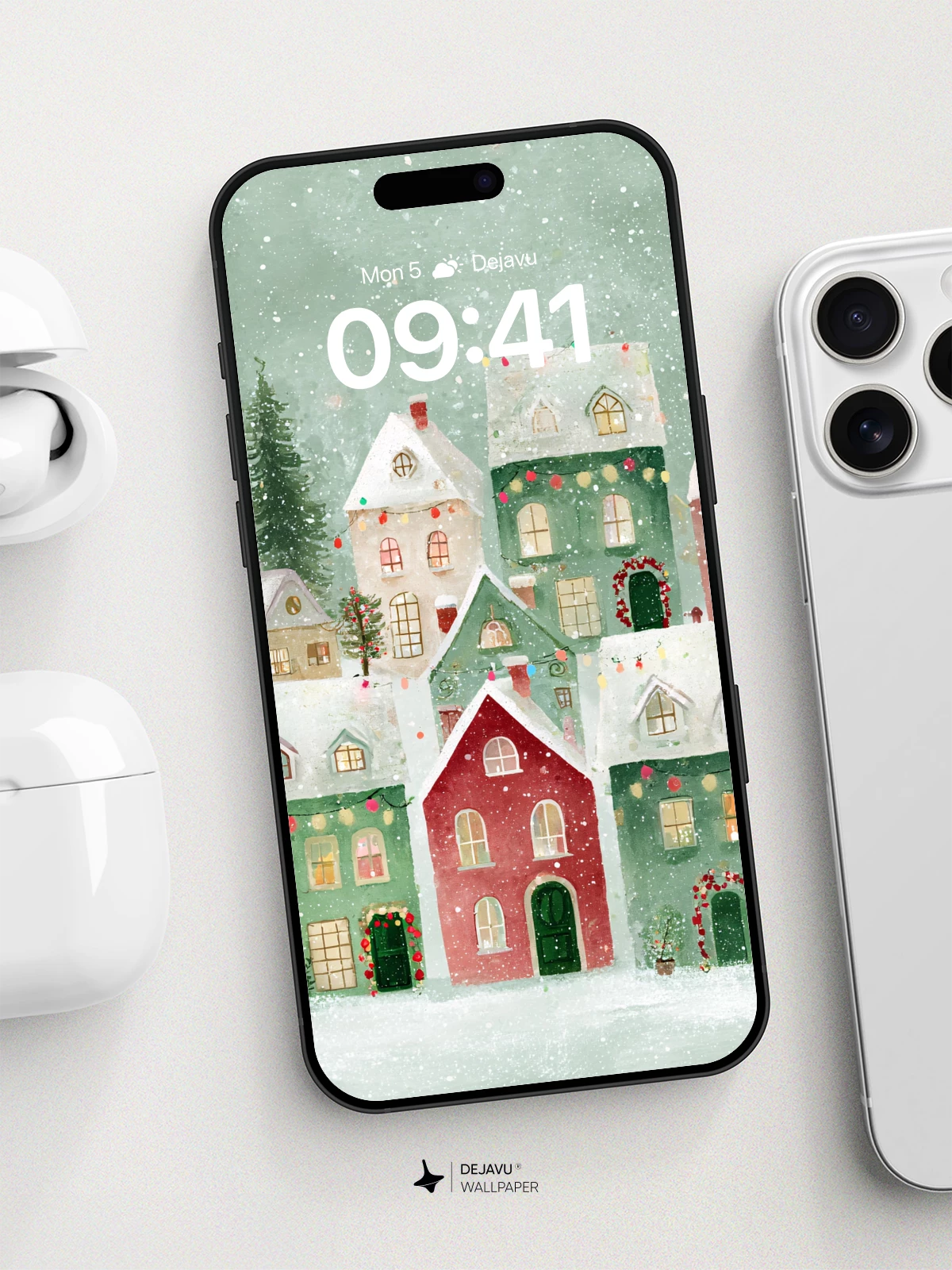 Whimsical Winter Village Wallpaper 8K for iPhone and Android