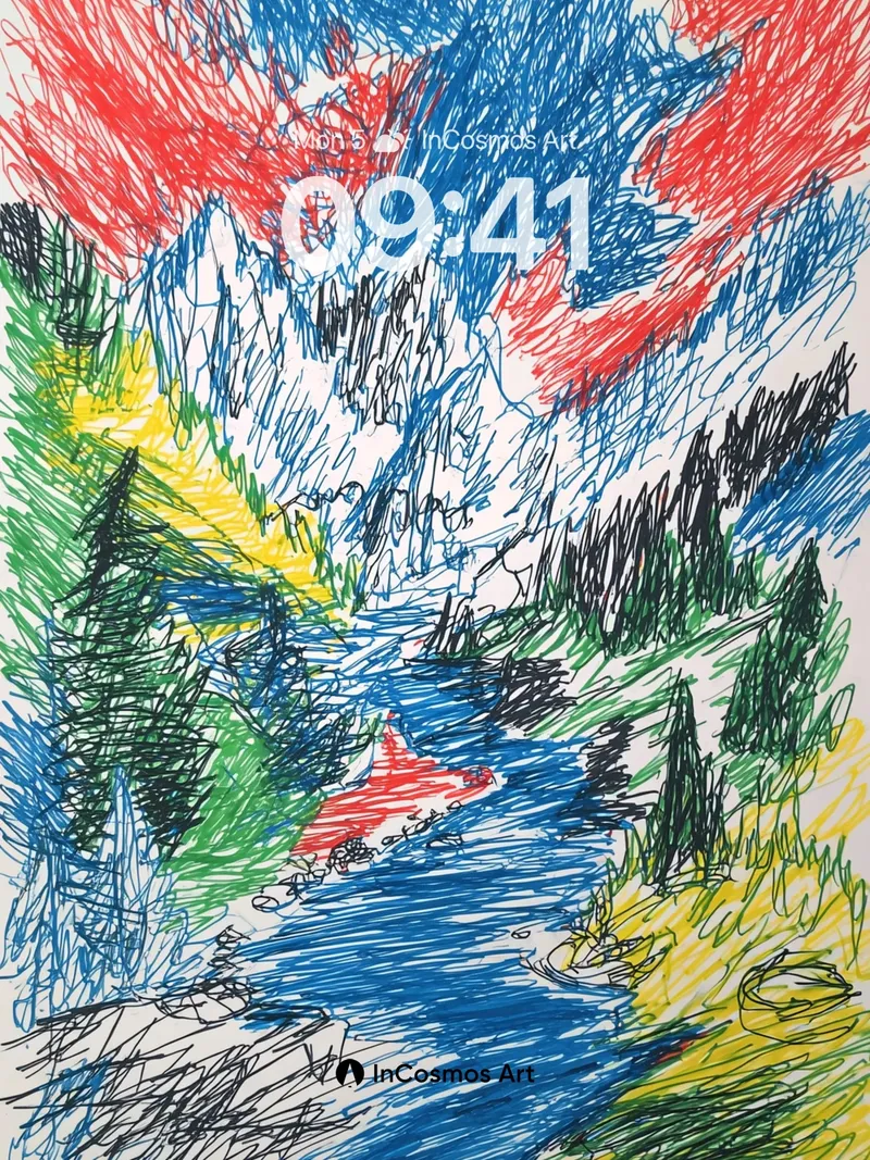 Whimsical Riverflow Wallpaper with Crayon Chaos