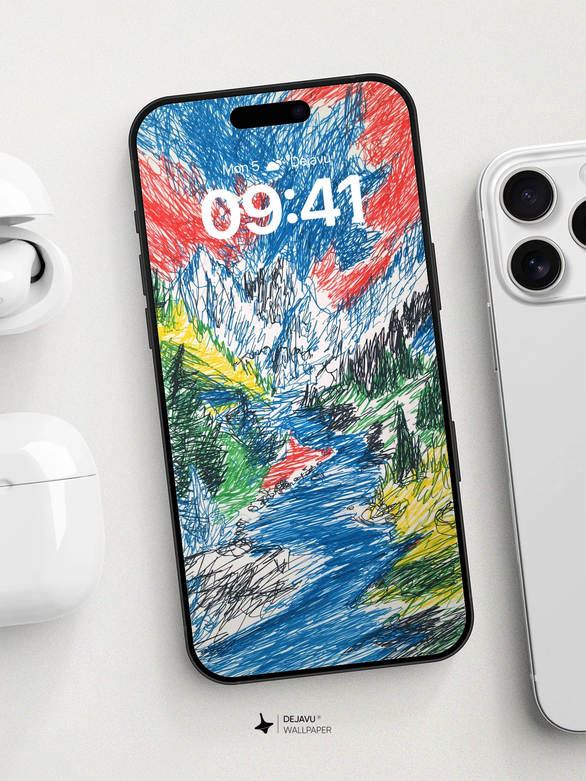 Vibrant Mountain River Scene Wallpaper 8K for iPhone and Android