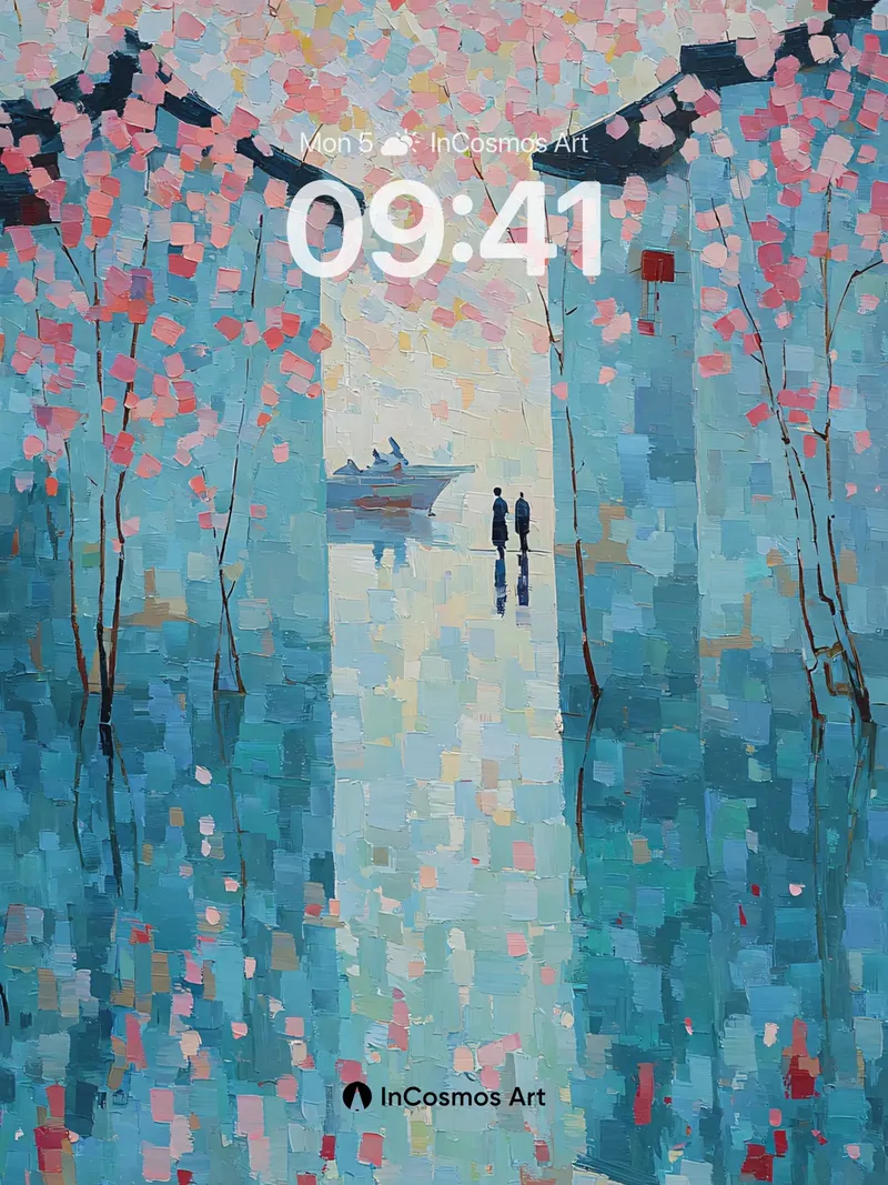 Serene Cherry Bloom Wallpaper with Reflective Water